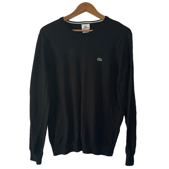 Lacoste black cotton jumper crew neck semi-fitted sweater - Picture 4 of 8
